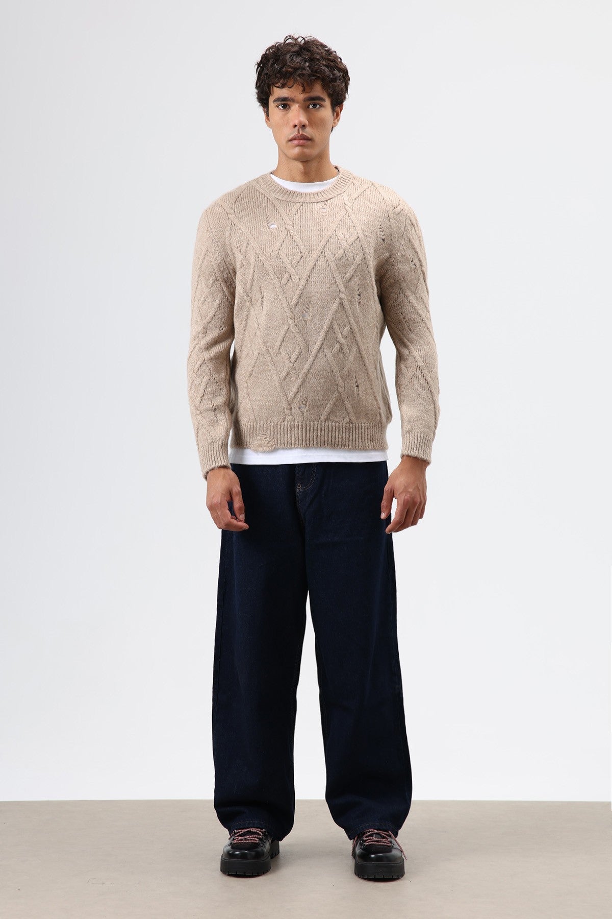 Oversize Desenli Triko Kazak