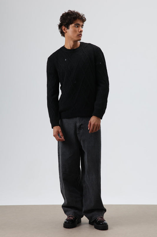 Oversize Desenli Triko Kazak