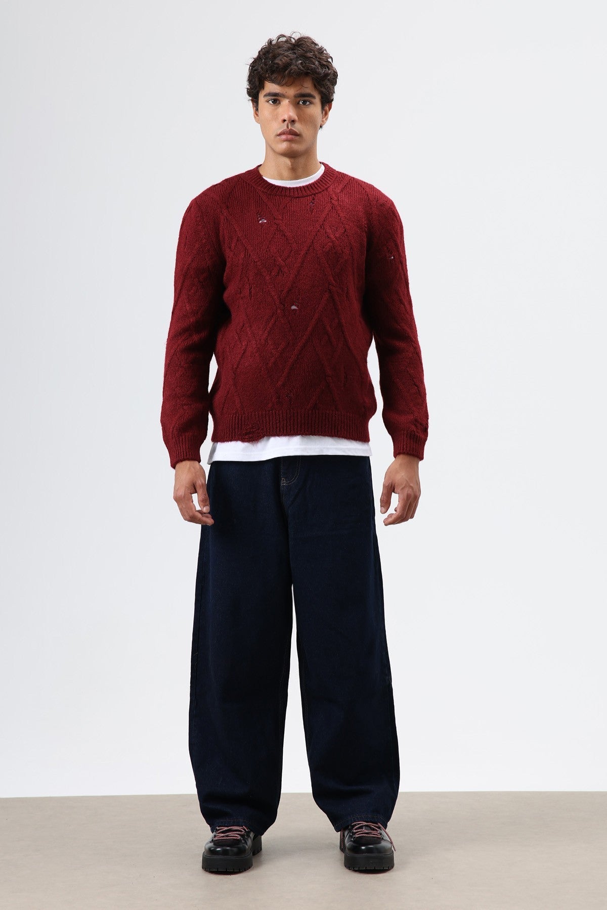 Oversize Desenli Triko Kazak