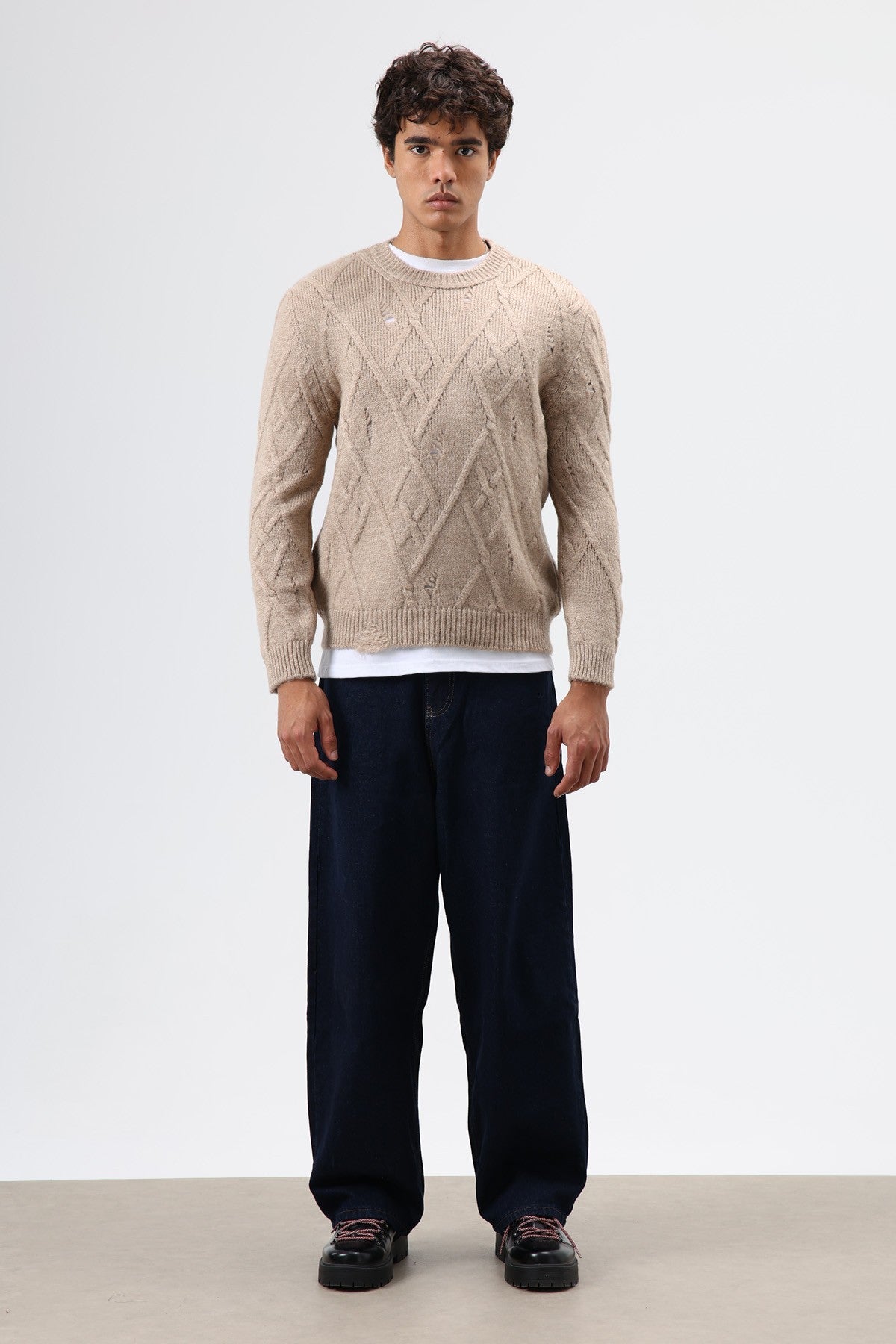 Oversize Desenli Triko Kazak