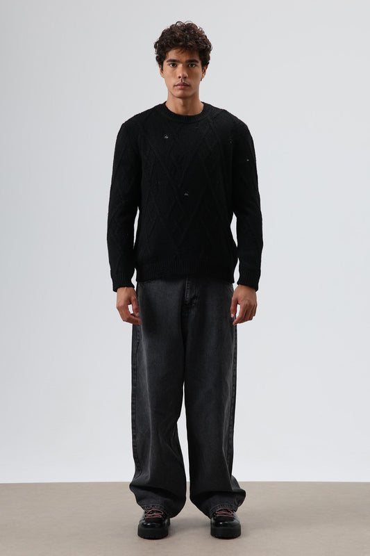 Oversize Desenli Triko Kazak