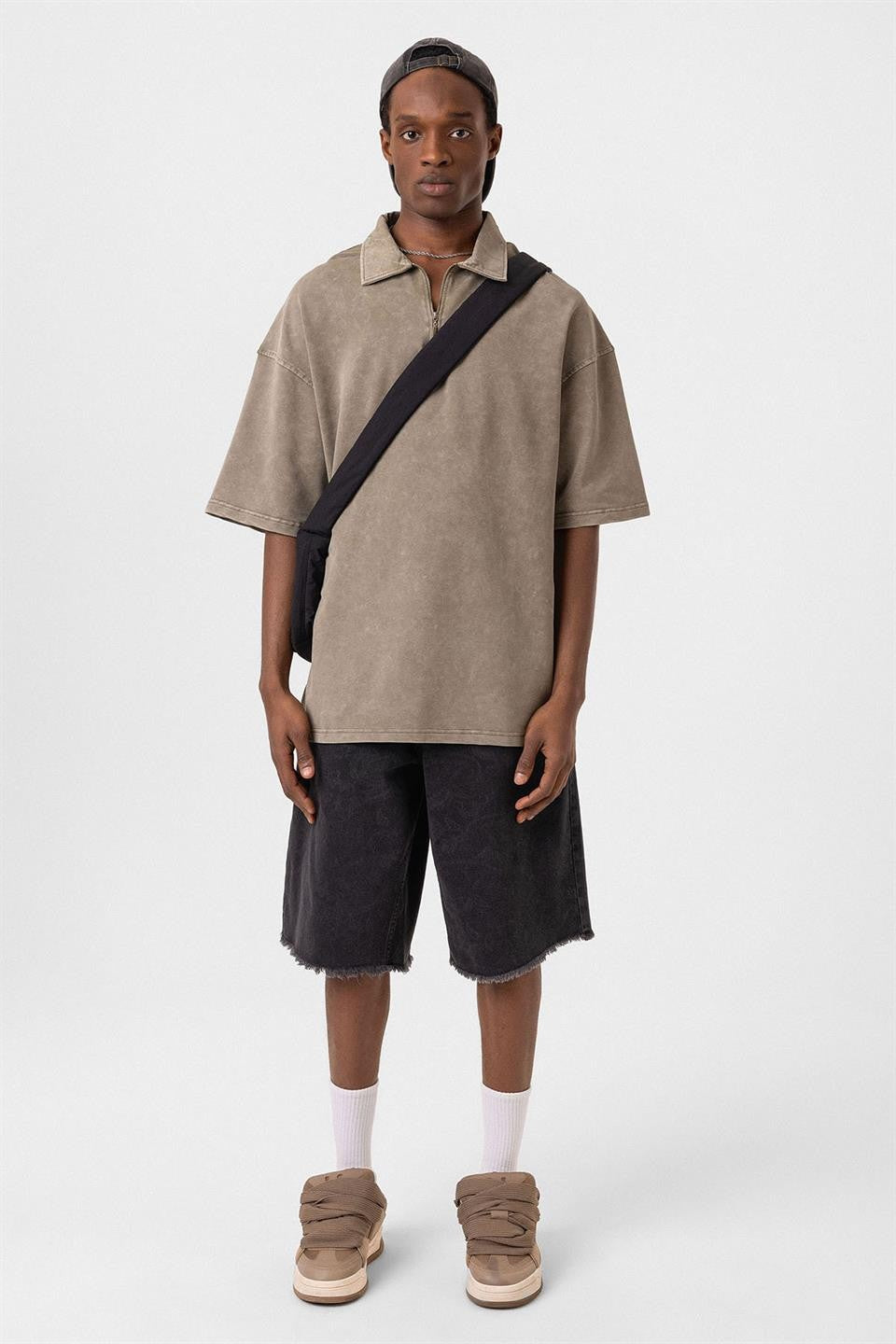 Polo Yaka Oversize Yıkamalı Tişört