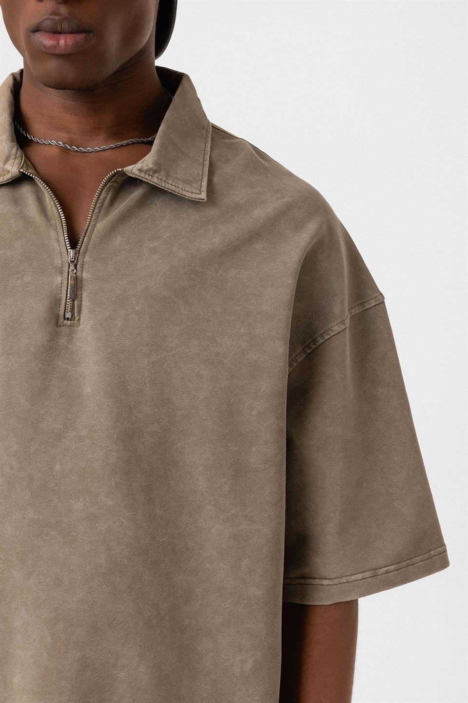 Polo Yaka Oversize Yıkamalı Tişört