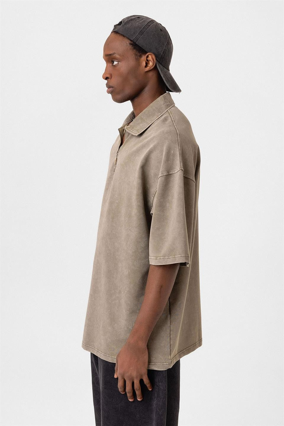 Polo Yaka Oversize Yıkamalı Tişört