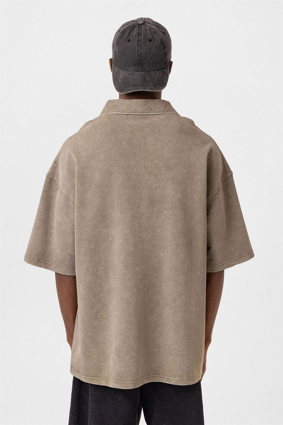 Polo Yaka Oversize Yıkamalı Tişört