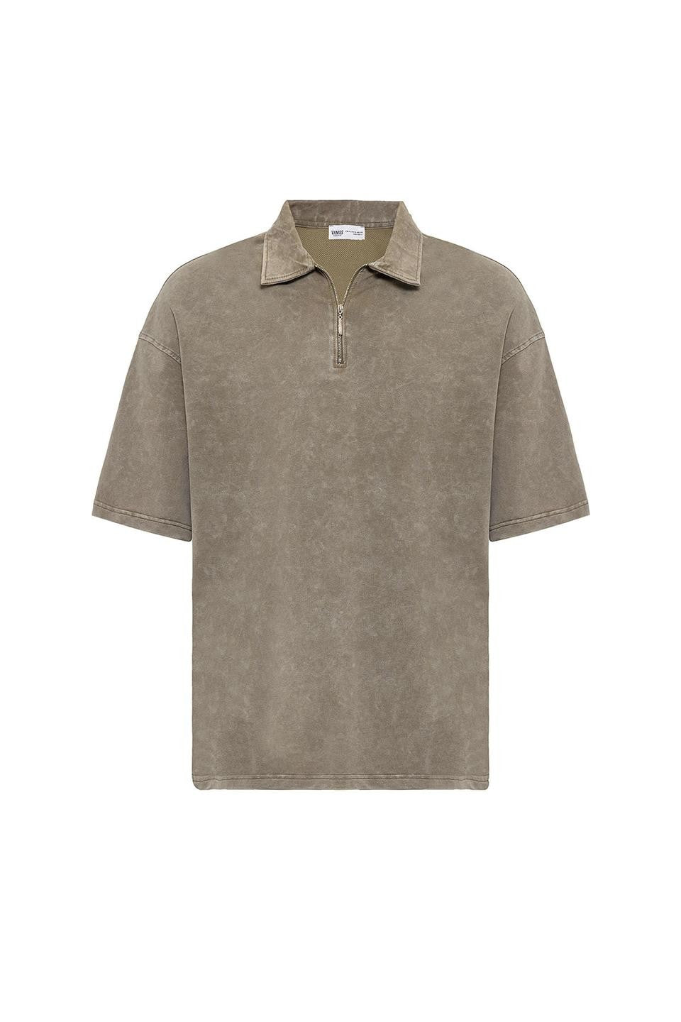 Polo Yaka Oversize Yıkamalı Tişört