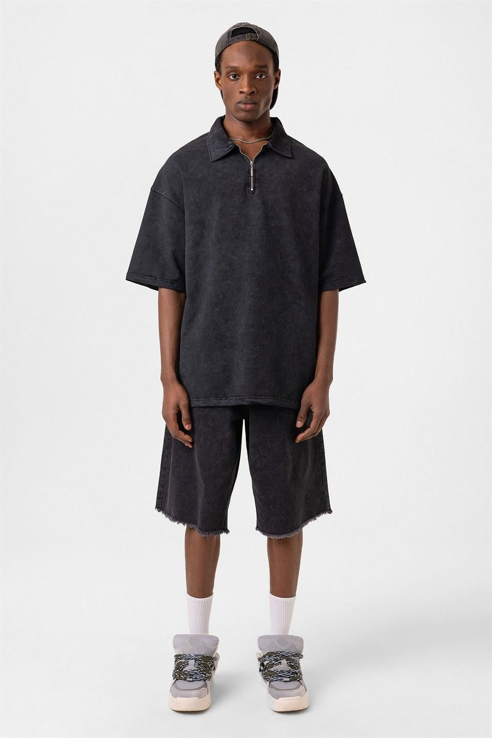 Polo Yaka Oversize Yıkamalı Tişört