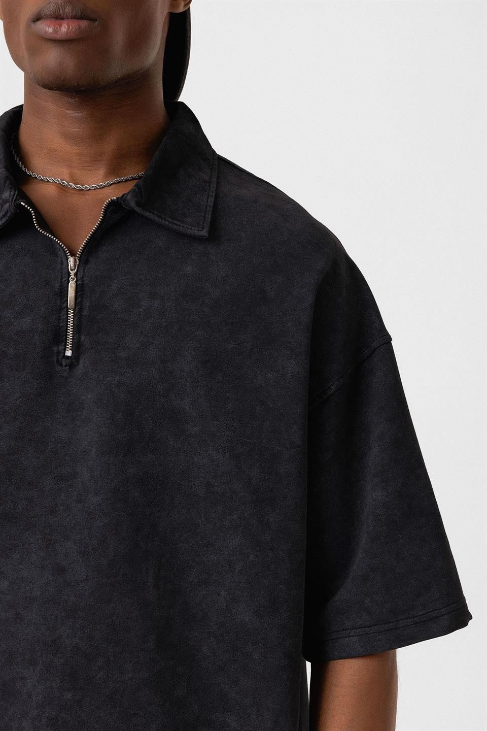Polo Yaka Oversize Yıkamalı Tişört