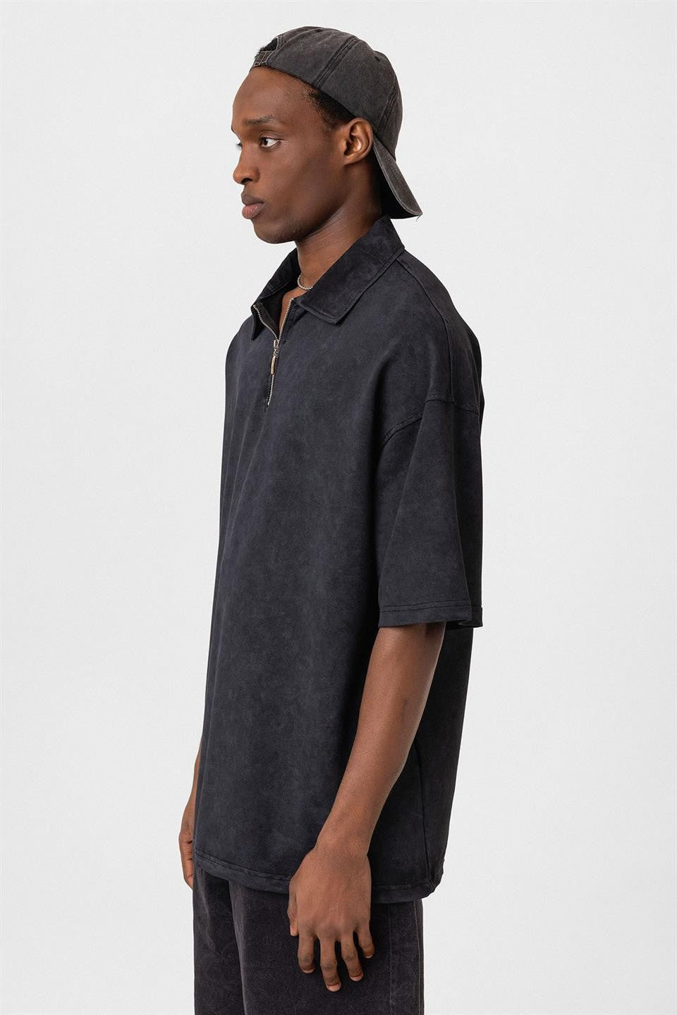 Polo Yaka Oversize Yıkamalı Tişört