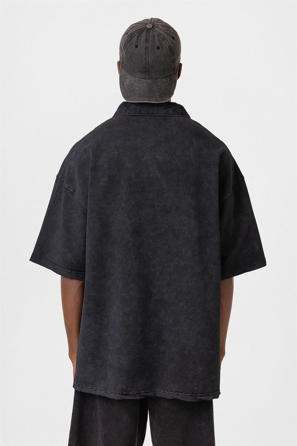 Polo Yaka Oversize Yıkamalı Tişört