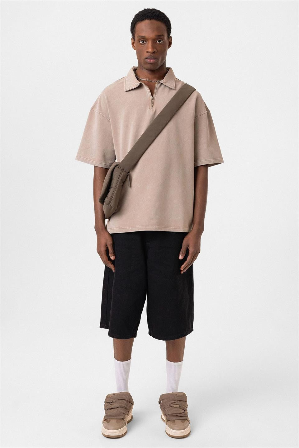 Polo Yaka Oversize Yıkamalı Tişört