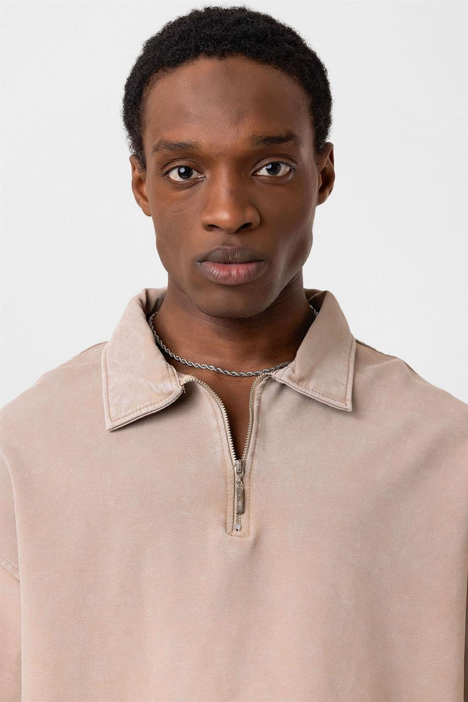 Polo Yaka Oversize Yıkamalı Tişört