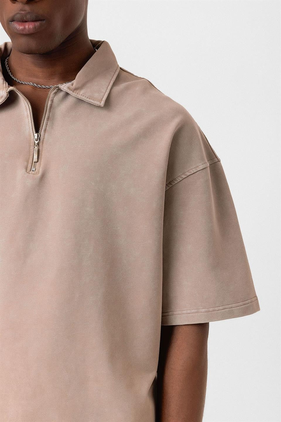 Polo Yaka Oversize Yıkamalı Tişört