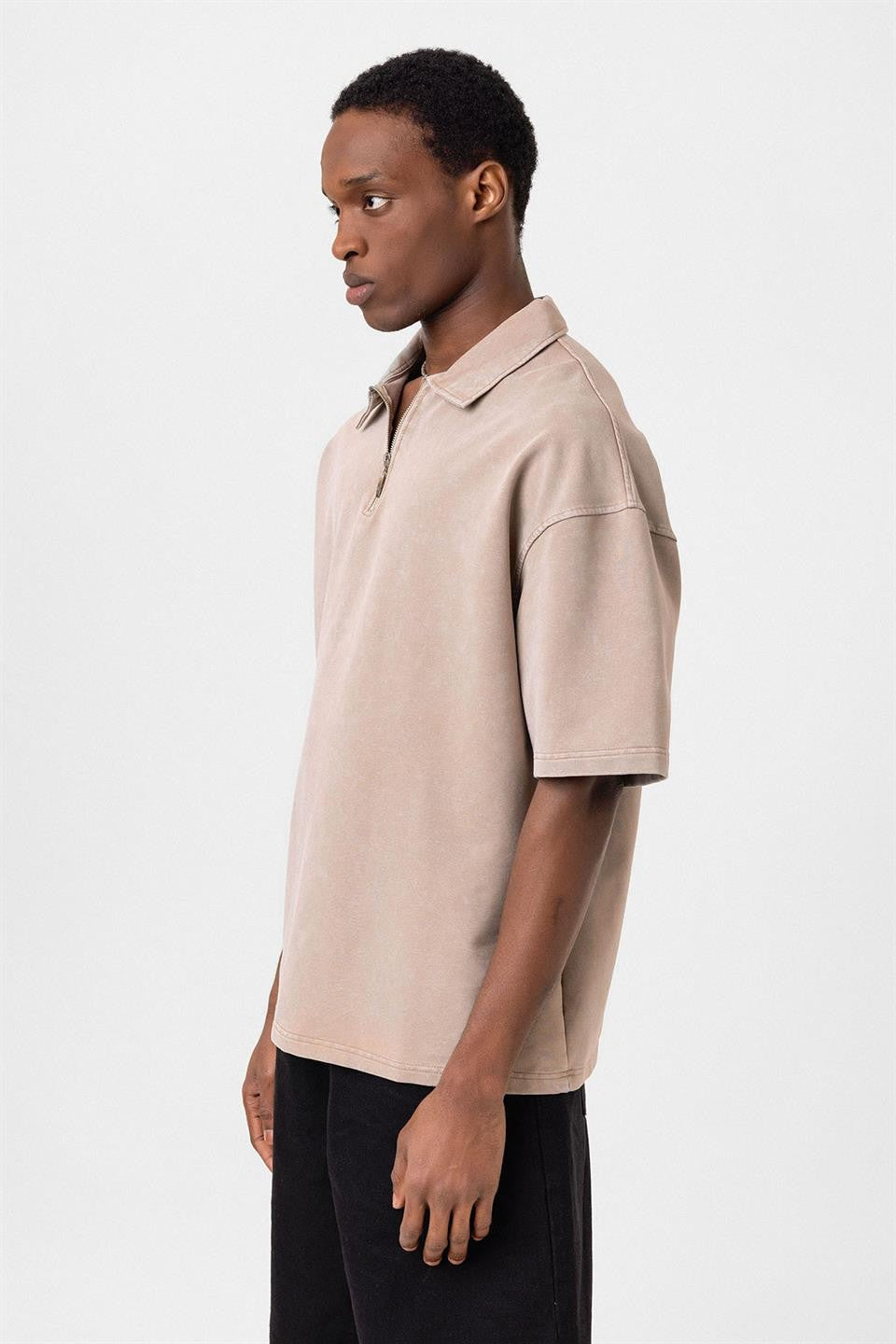 Polo Yaka Oversize Yıkamalı Tişört
