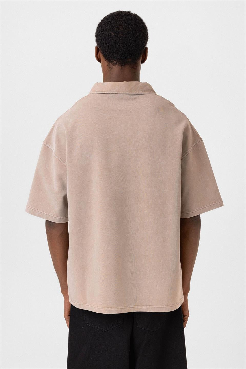 Polo Yaka Oversize Yıkamalı Tişört