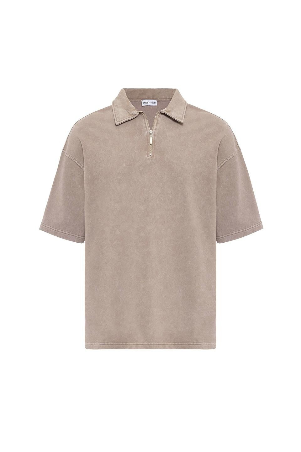 Polo Yaka Oversize Yıkamalı Tişört