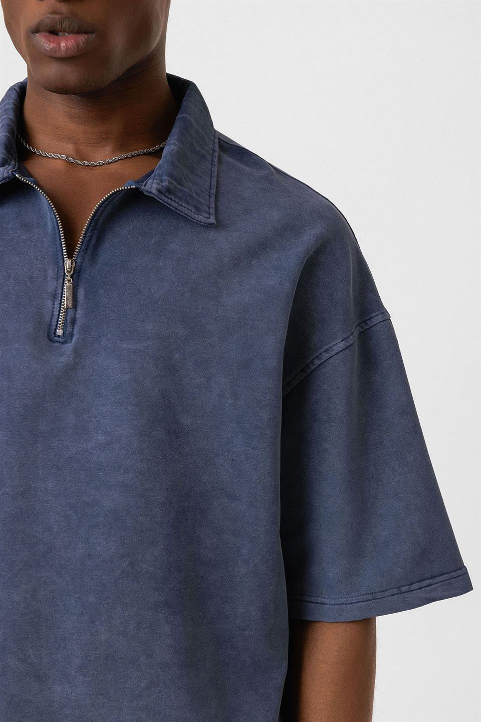 Polo Yaka Oversize Yıkamalı Tişört
