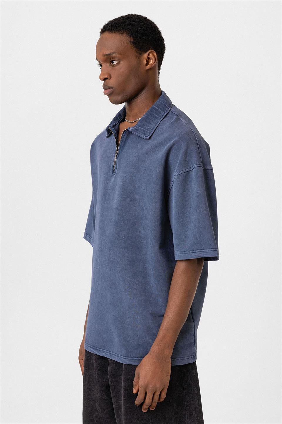 Polo Yaka Oversize Yıkamalı Tişört