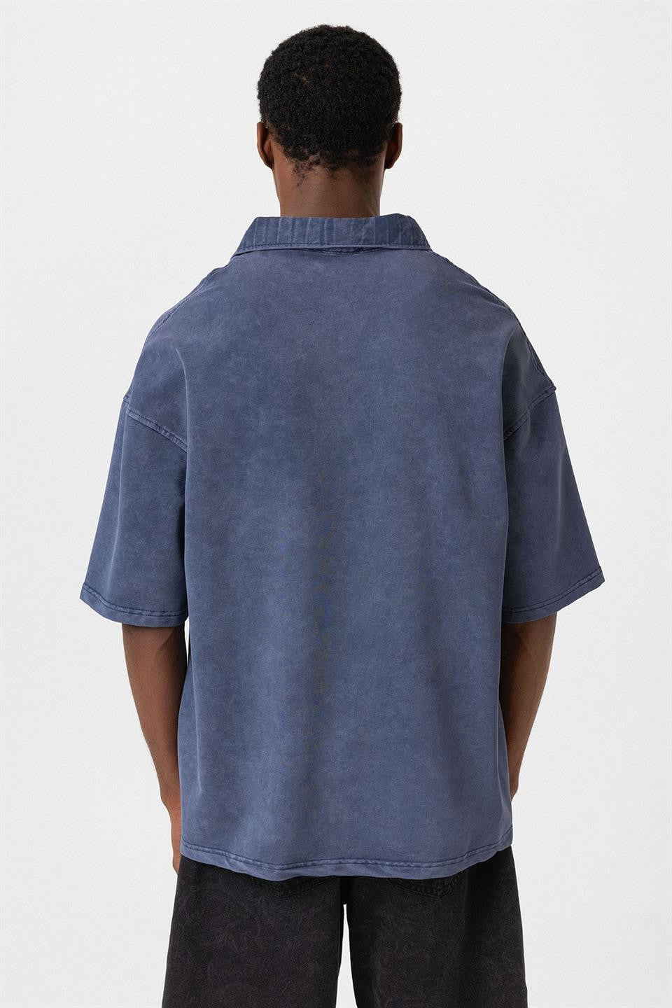 Polo Yaka Oversize Yıkamalı Tişört