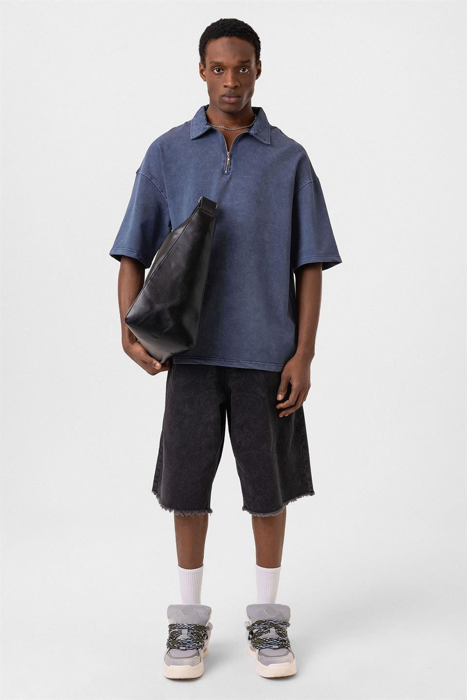 Polo Yaka Oversize Yıkamalı Tişört