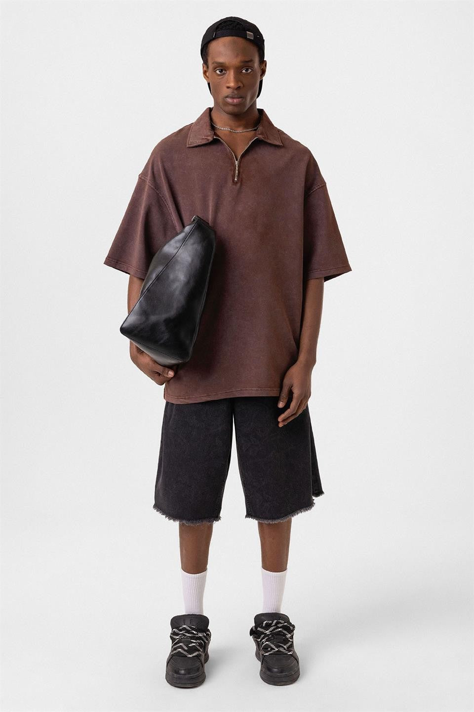 Polo Yaka Oversize Yıkamalı Tişört