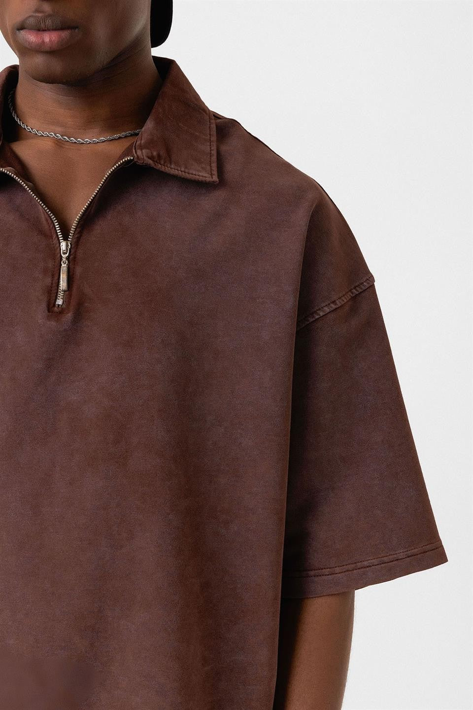 Polo Yaka Oversize Yıkamalı Tişört