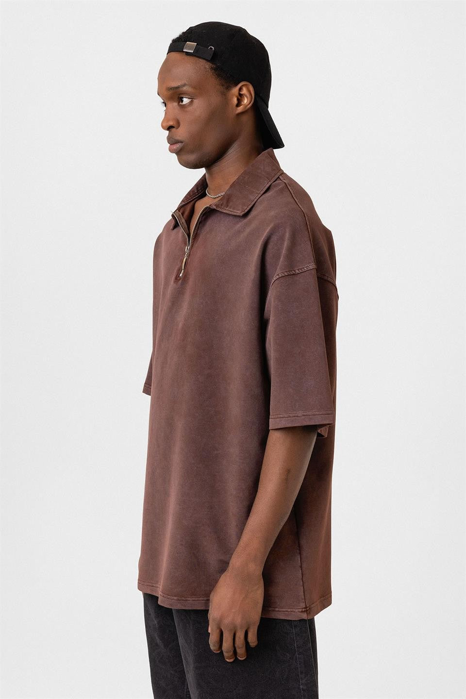 Polo Yaka Oversize Yıkamalı Tişört
