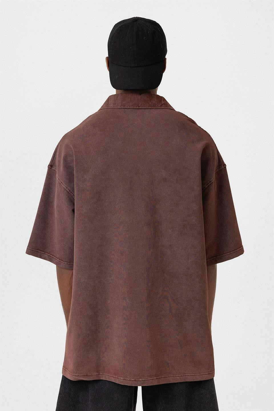 Polo Yaka Oversize Yıkamalı Tişört
