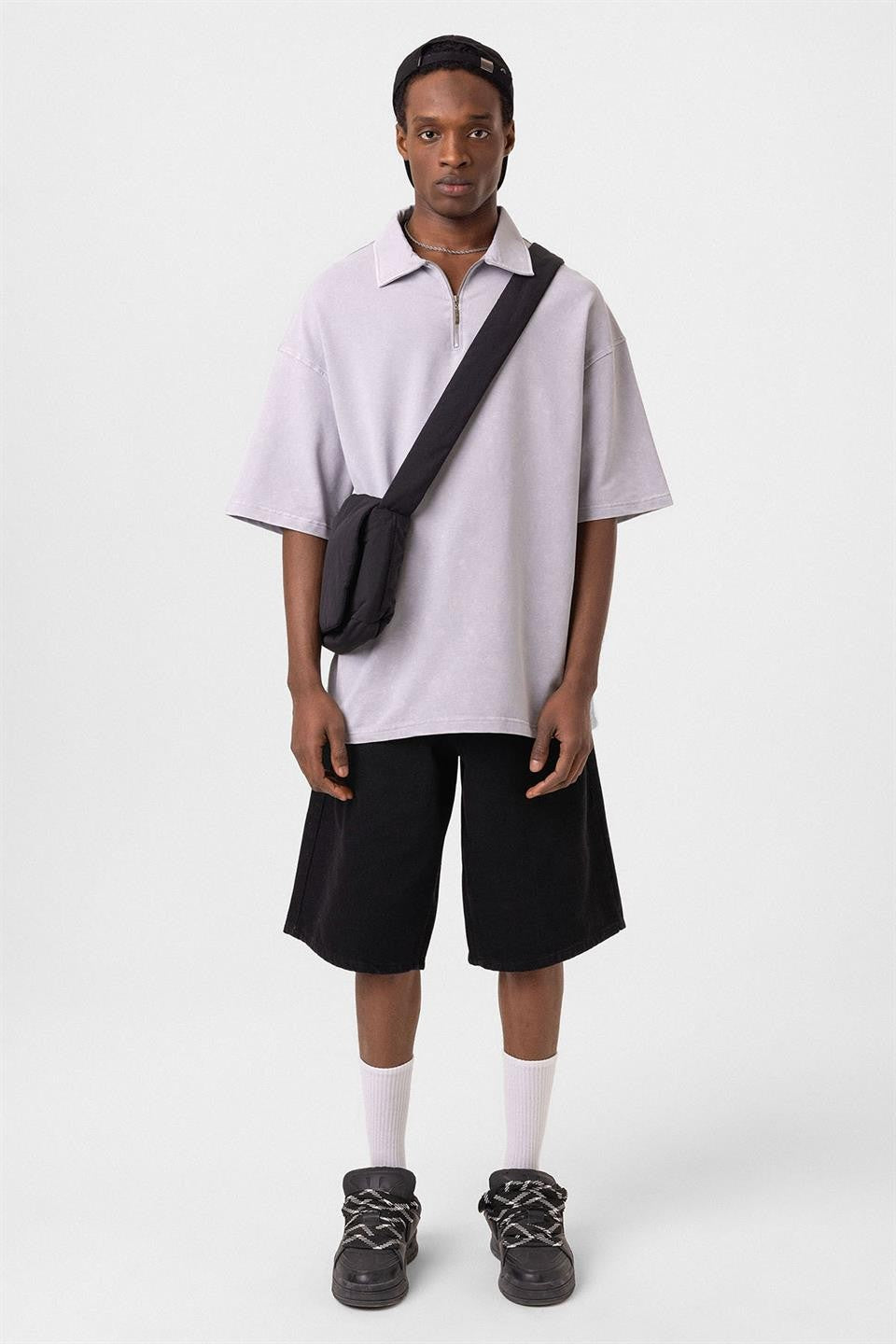 Polo Yaka Oversize Yıkamalı Tişört