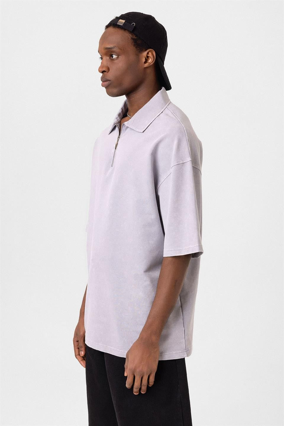 Polo Yaka Oversize Yıkamalı Tişört