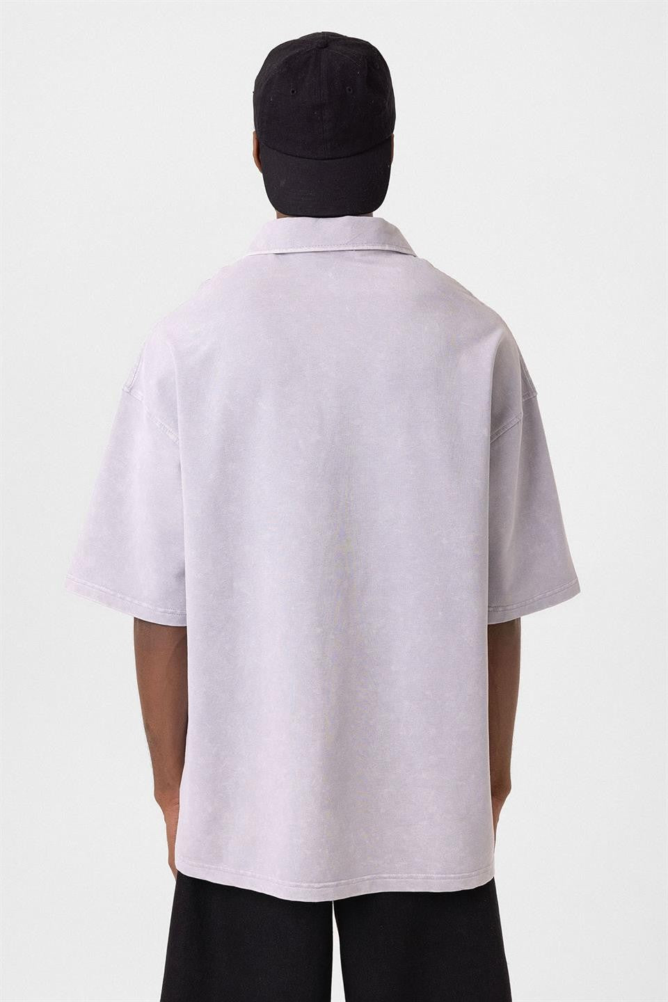Polo Yaka Oversize Yıkamalı Tişört