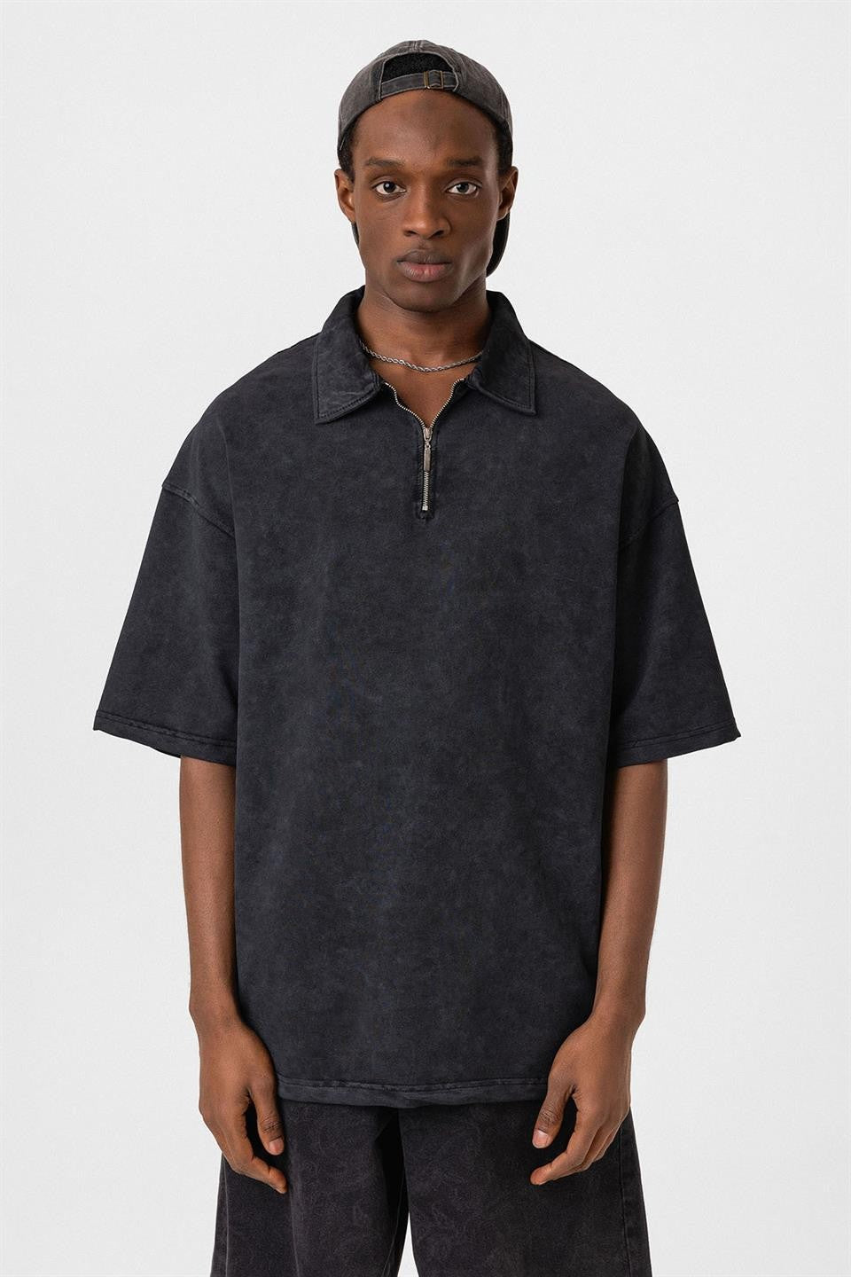 Polo Yaka Oversize Yıkamalı Tişört
