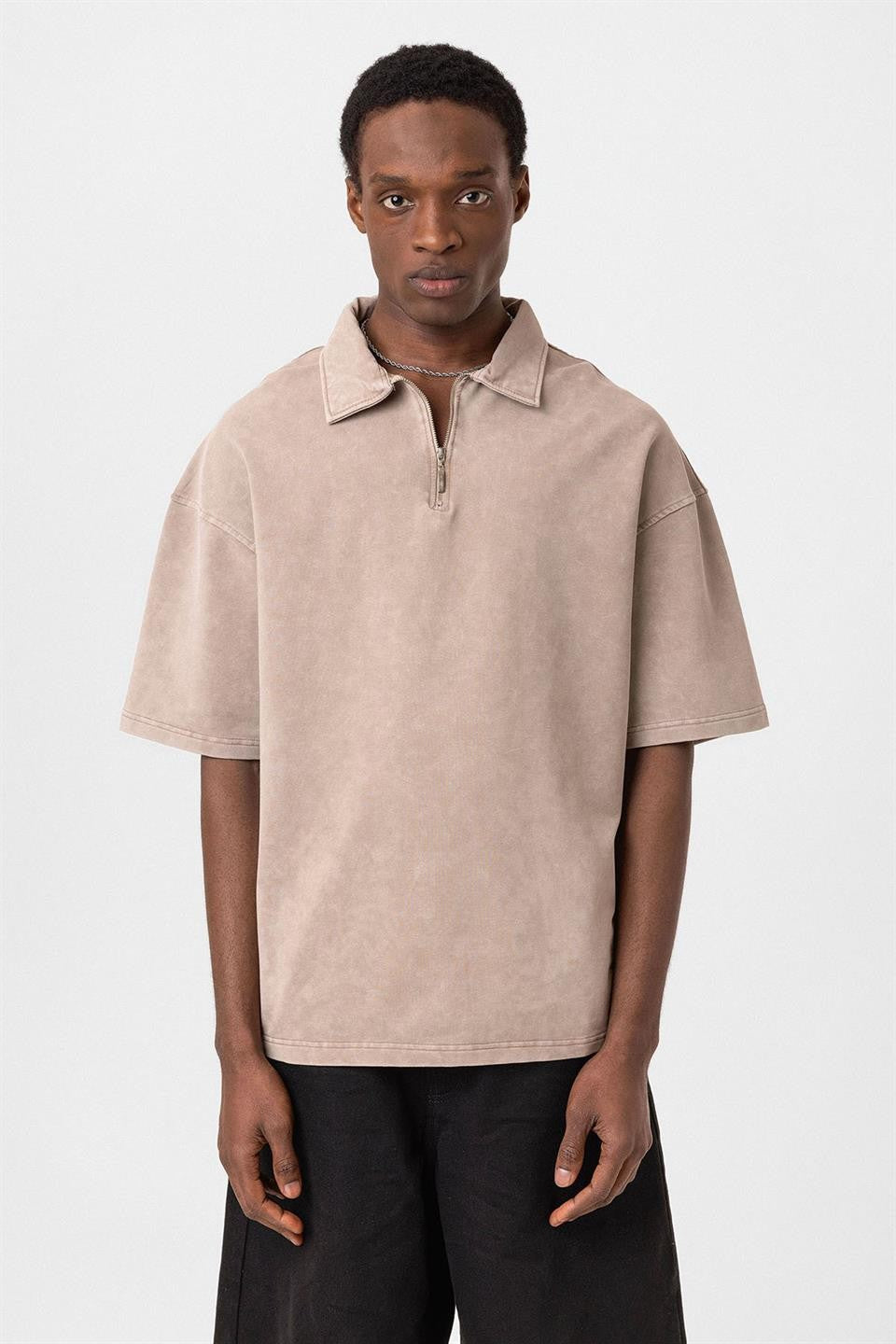 Polo Yaka Oversize Yıkamalı Tişört