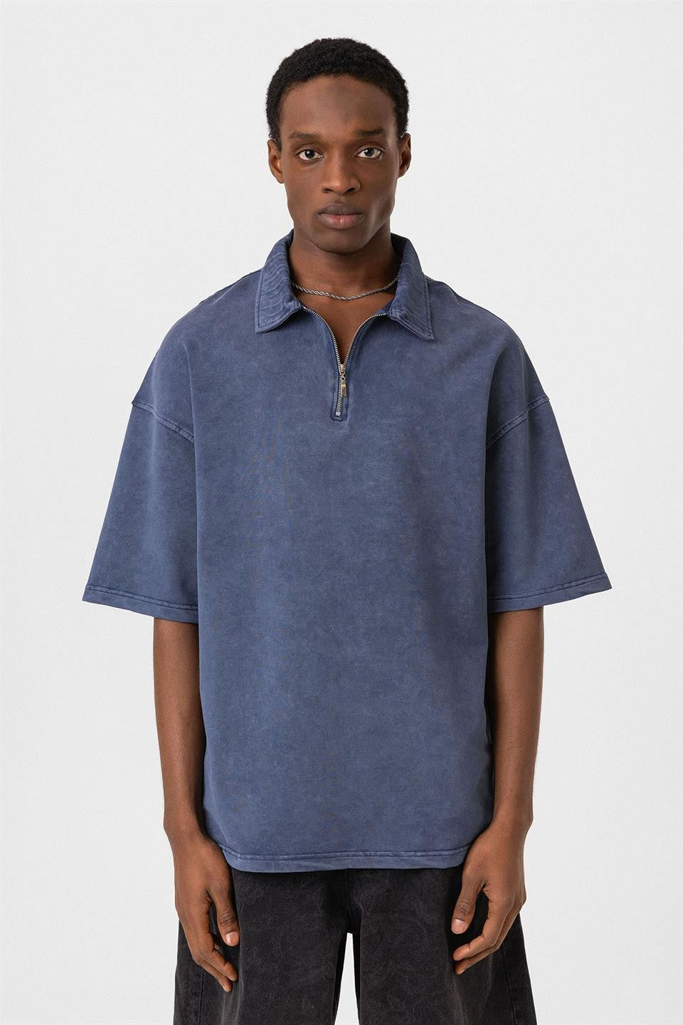 Polo Yaka Oversize Yıkamalı Tişört