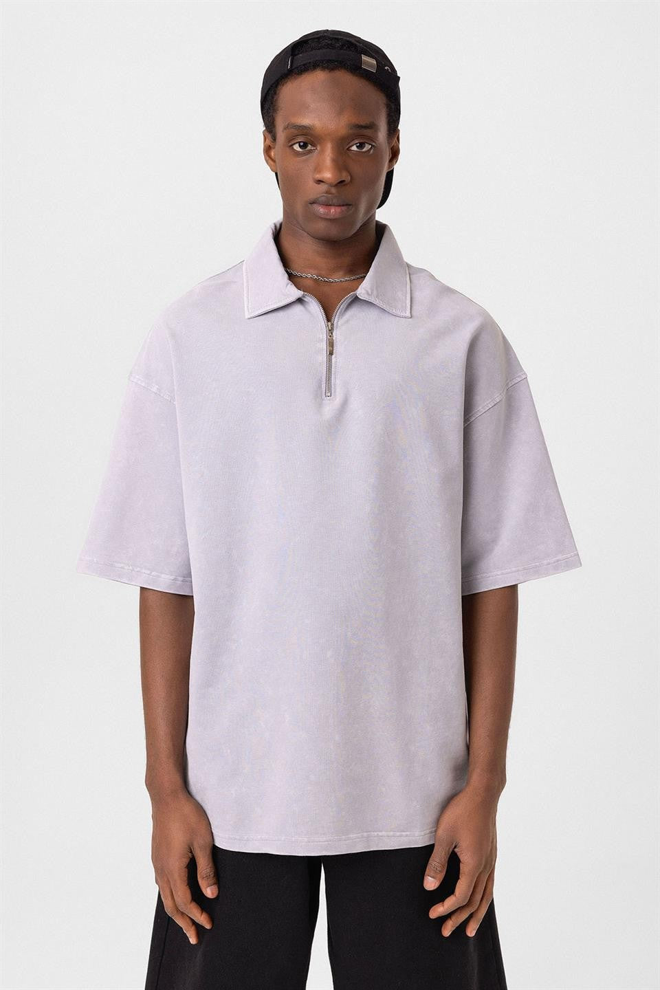 Polo Yaka Oversize Yıkamalı Tişört