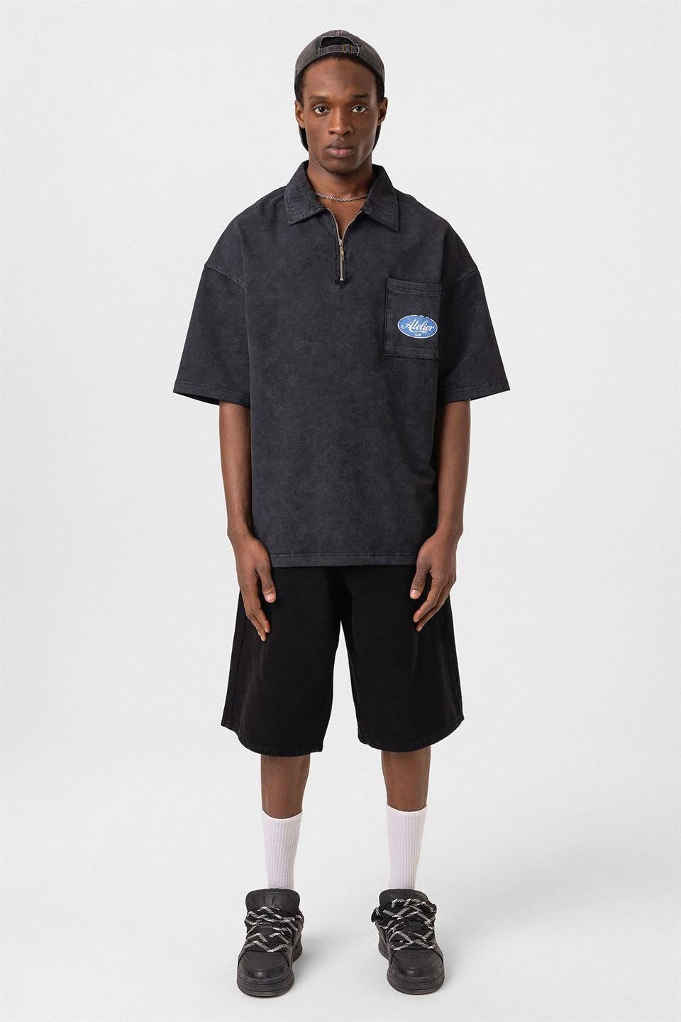Oversize Polo Yaka Fermuarlı Tişört