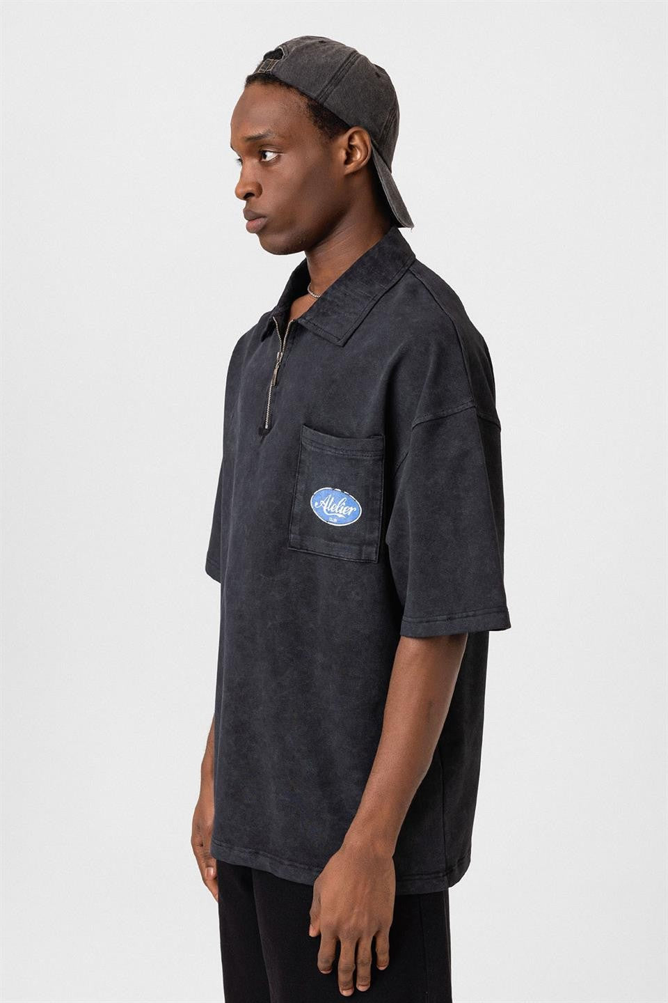 Oversize Polo Yaka Fermuarlı Tişört