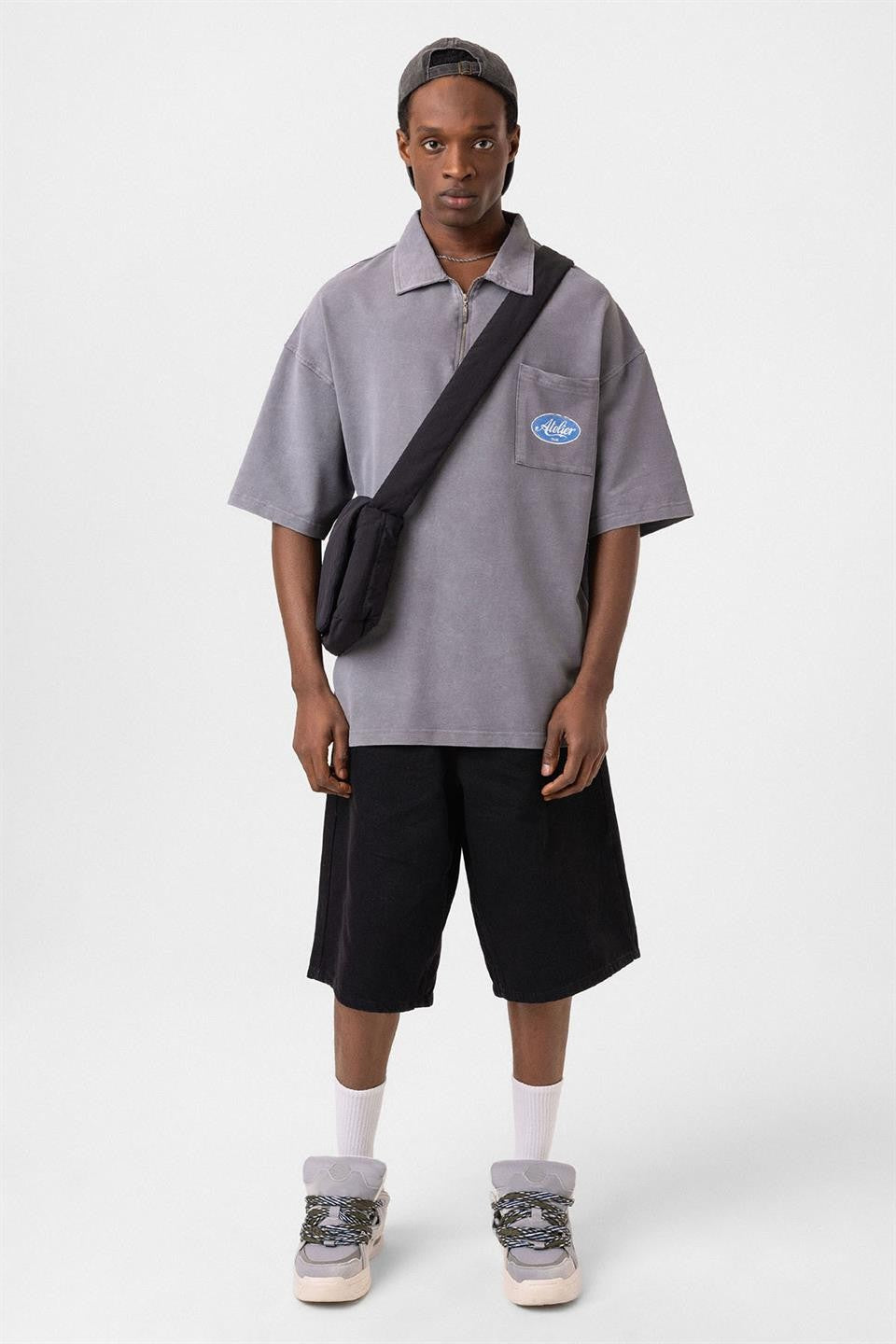 Oversize Polo Yaka Fermuarlı Tişört