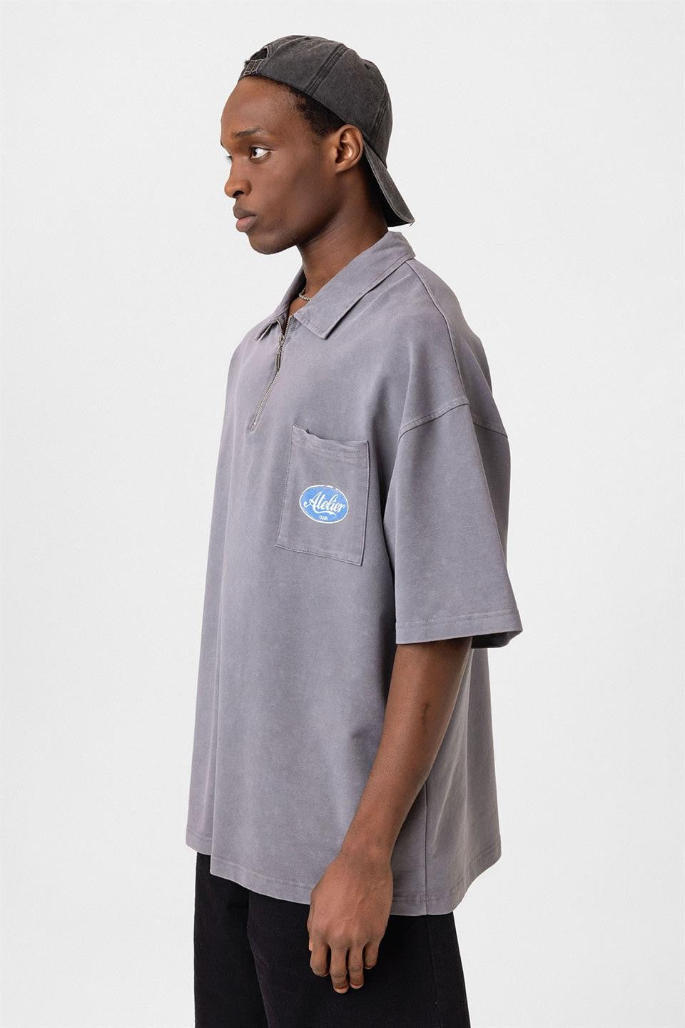 Oversize Polo Yaka Fermuarlı Tişört