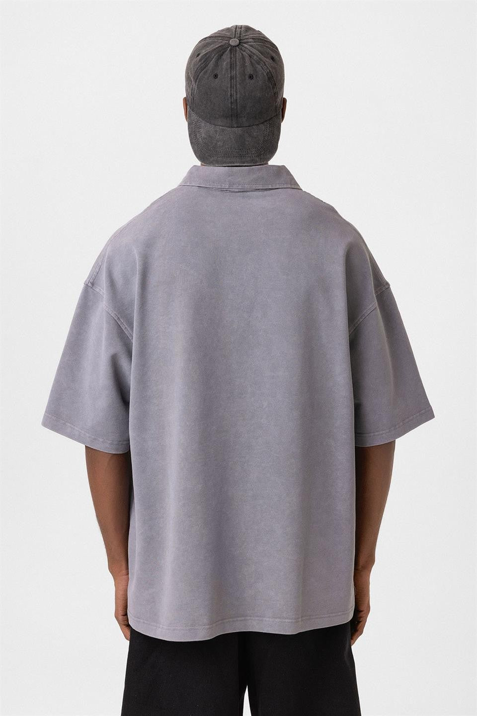Oversize Polo Yaka Fermuarlı Tişört