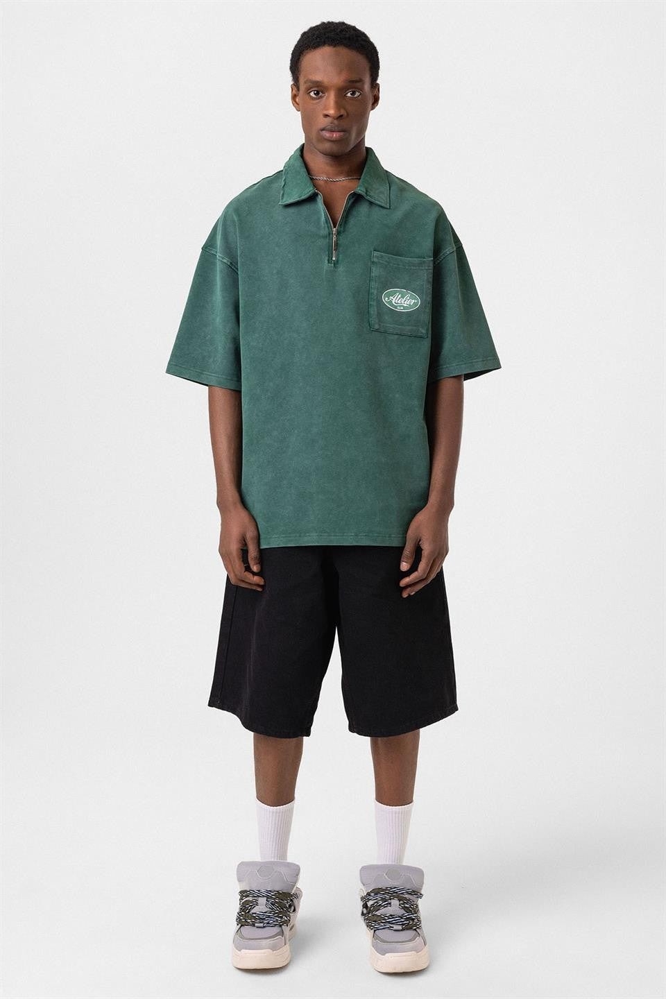 Oversize Polo Yaka Fermuarlı Tişört