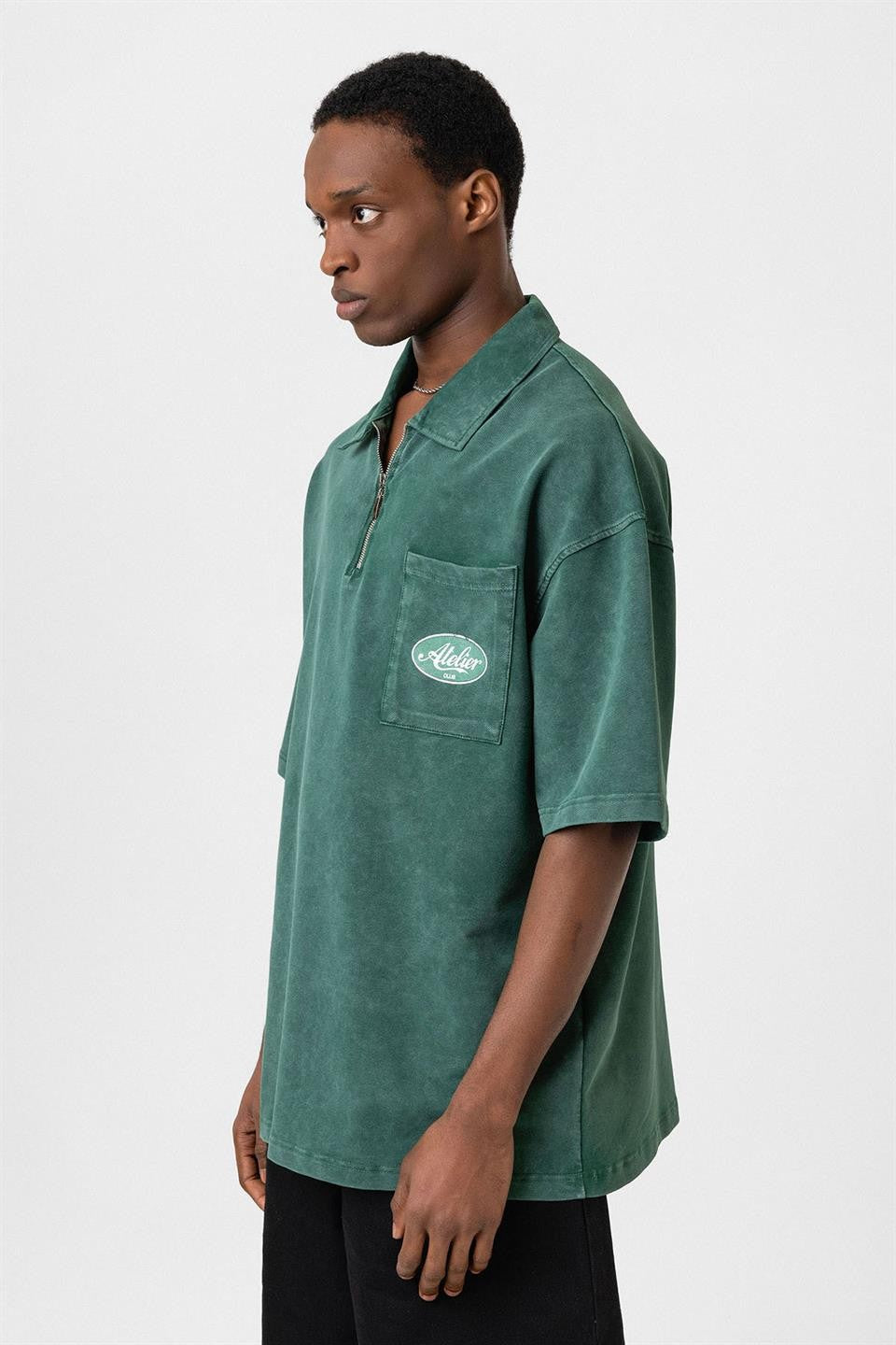 Oversize Polo Yaka Fermuarlı Tişört
