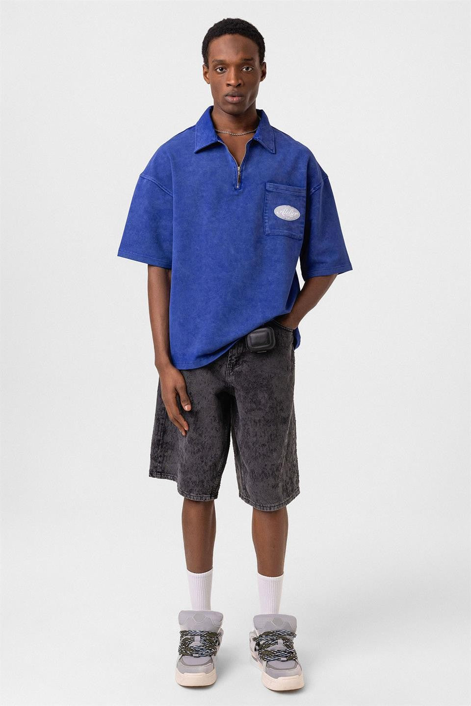 Oversize Polo Yaka Fermuarlı Tişört