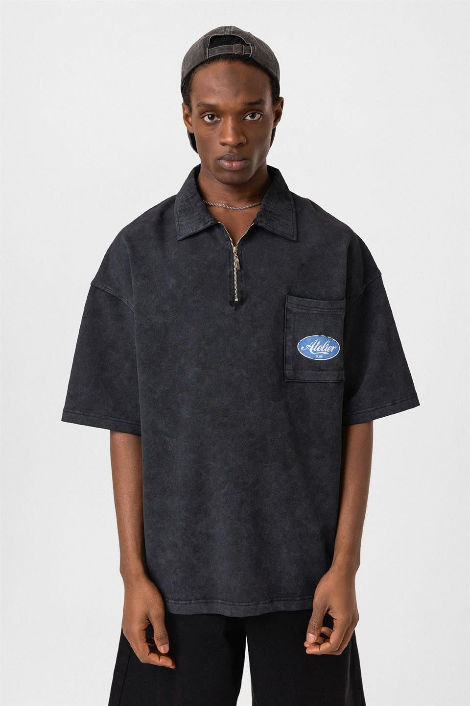 Oversize Polo Yaka Fermuarlı Tişört