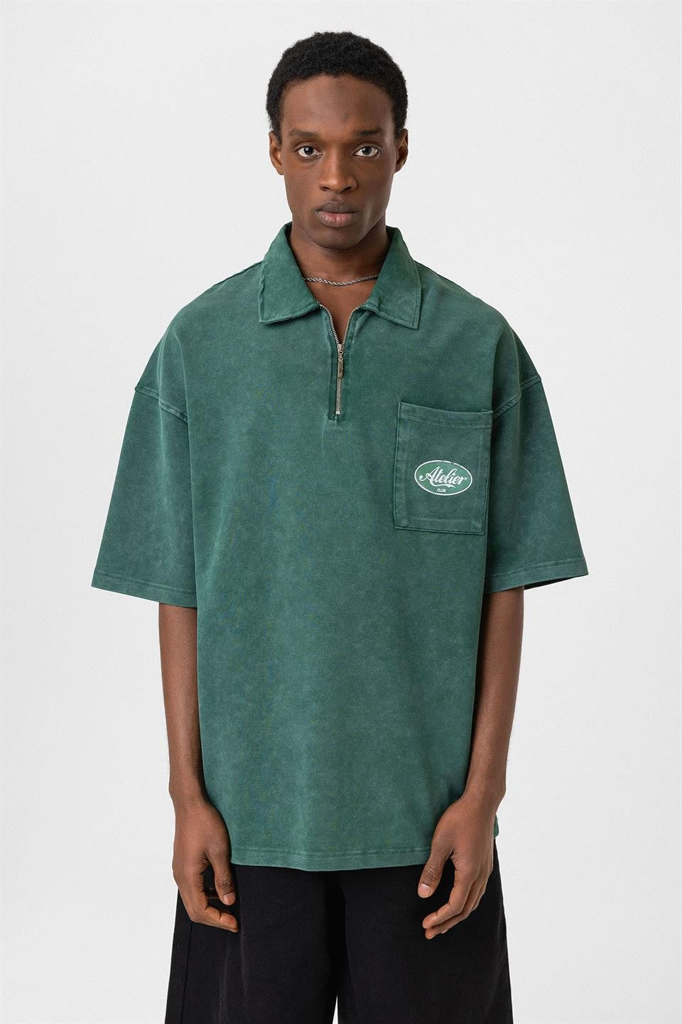 Oversize Polo Yaka Fermuarlı Tişört