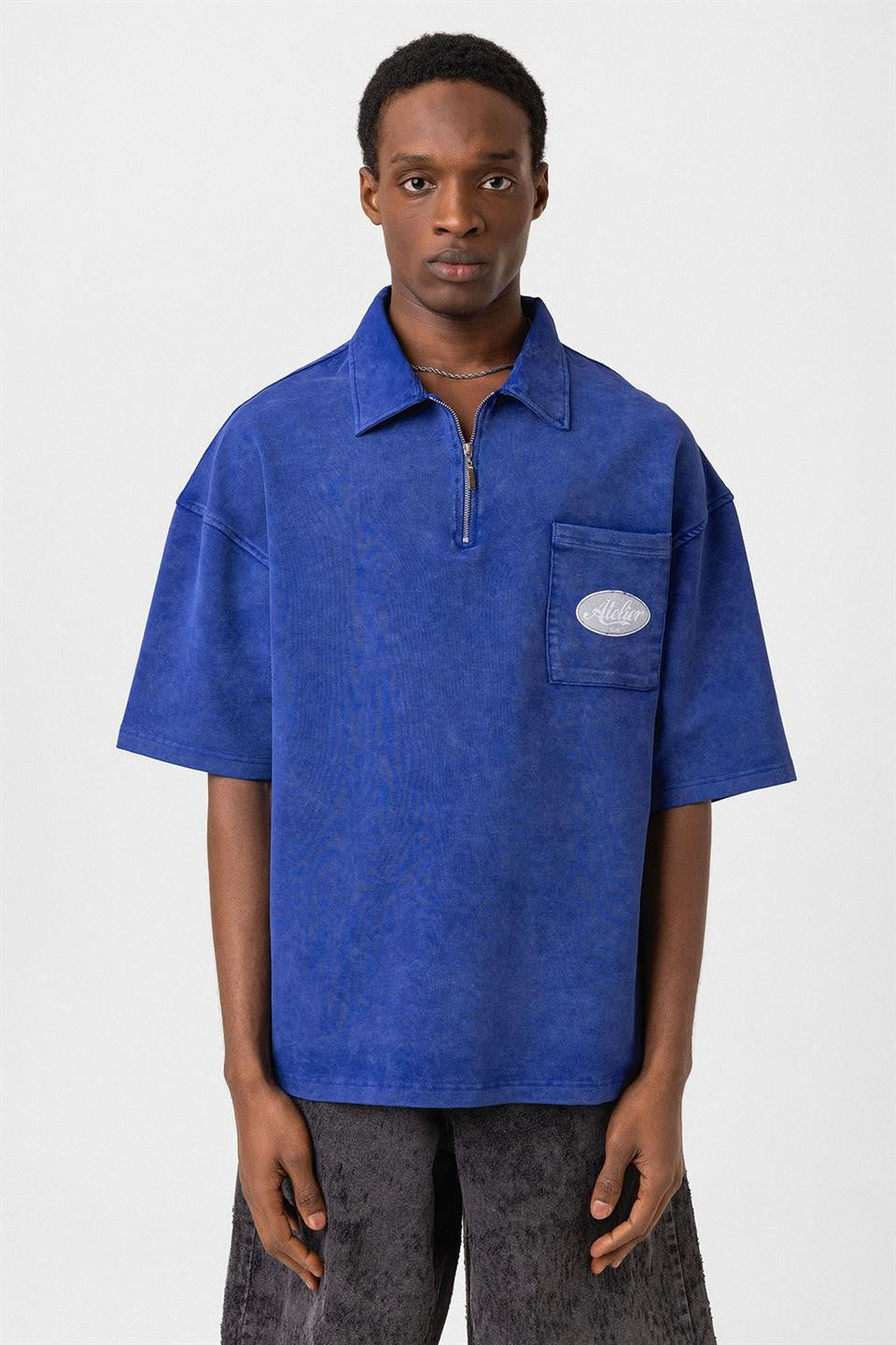 Oversize Polo Yaka Fermuarlı Tişört