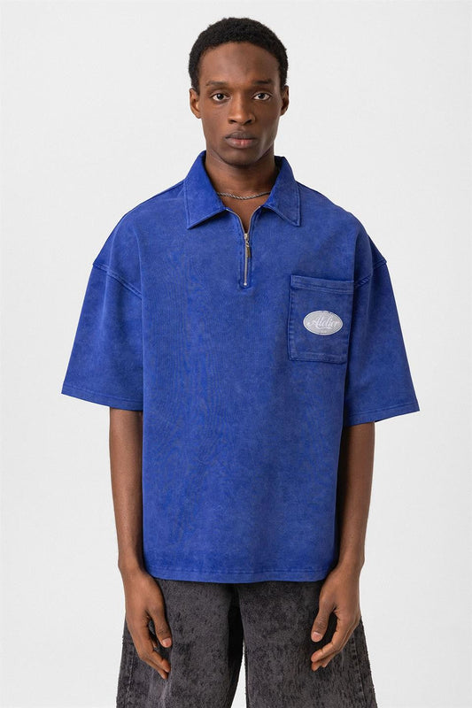Oversize Polo Yaka Fermuarlı Tişört