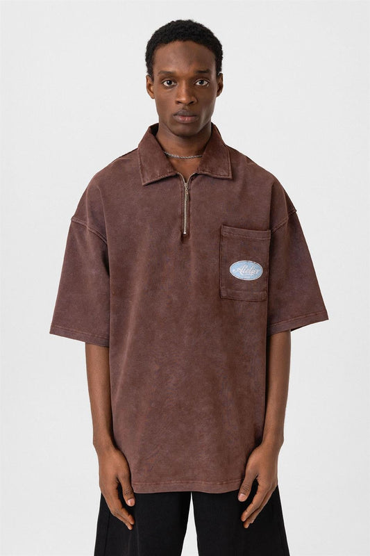 Oversize Polo Yaka Fermuarlı Tişört