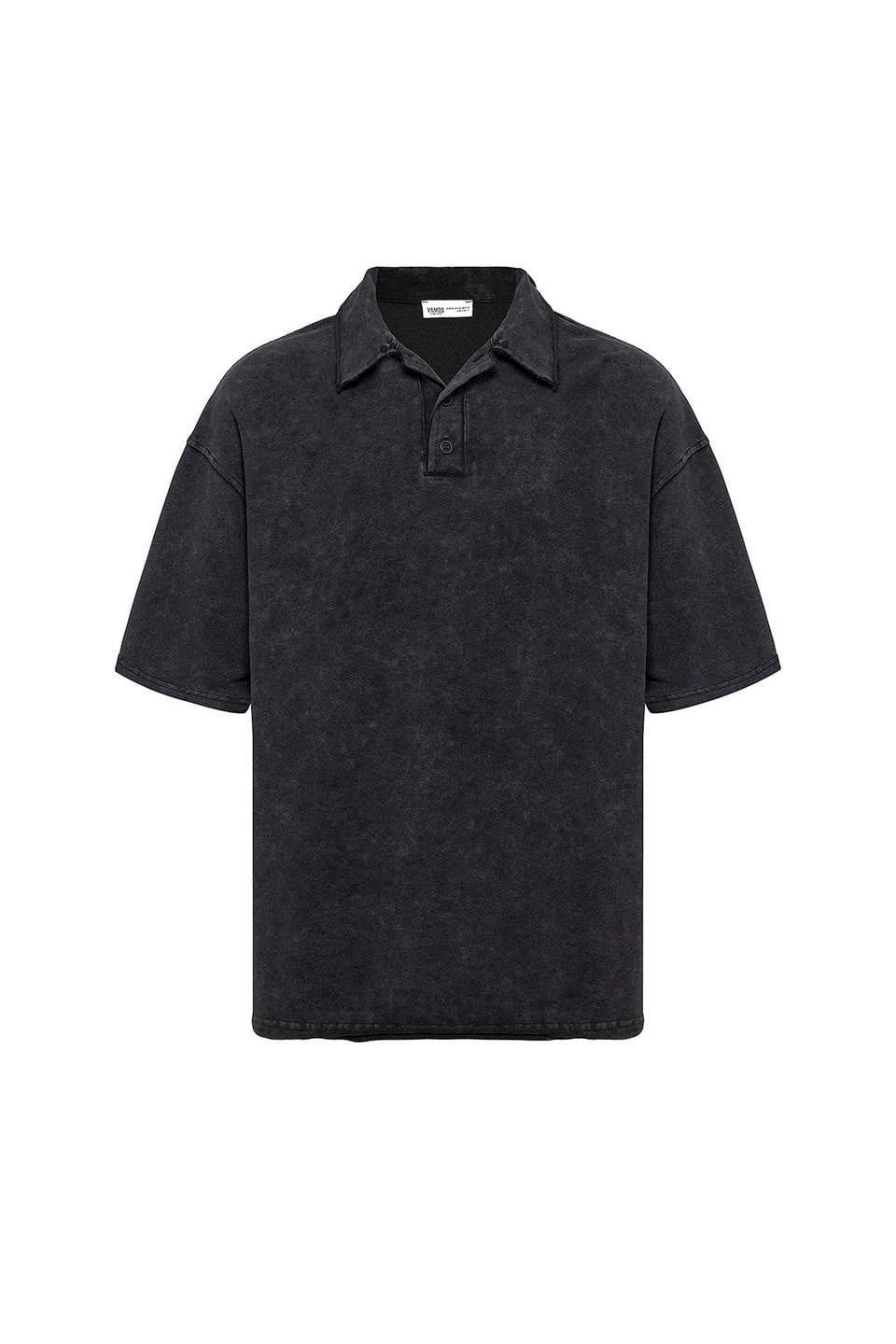 Polo Yaka Yıkamalı Oversize Tişört
