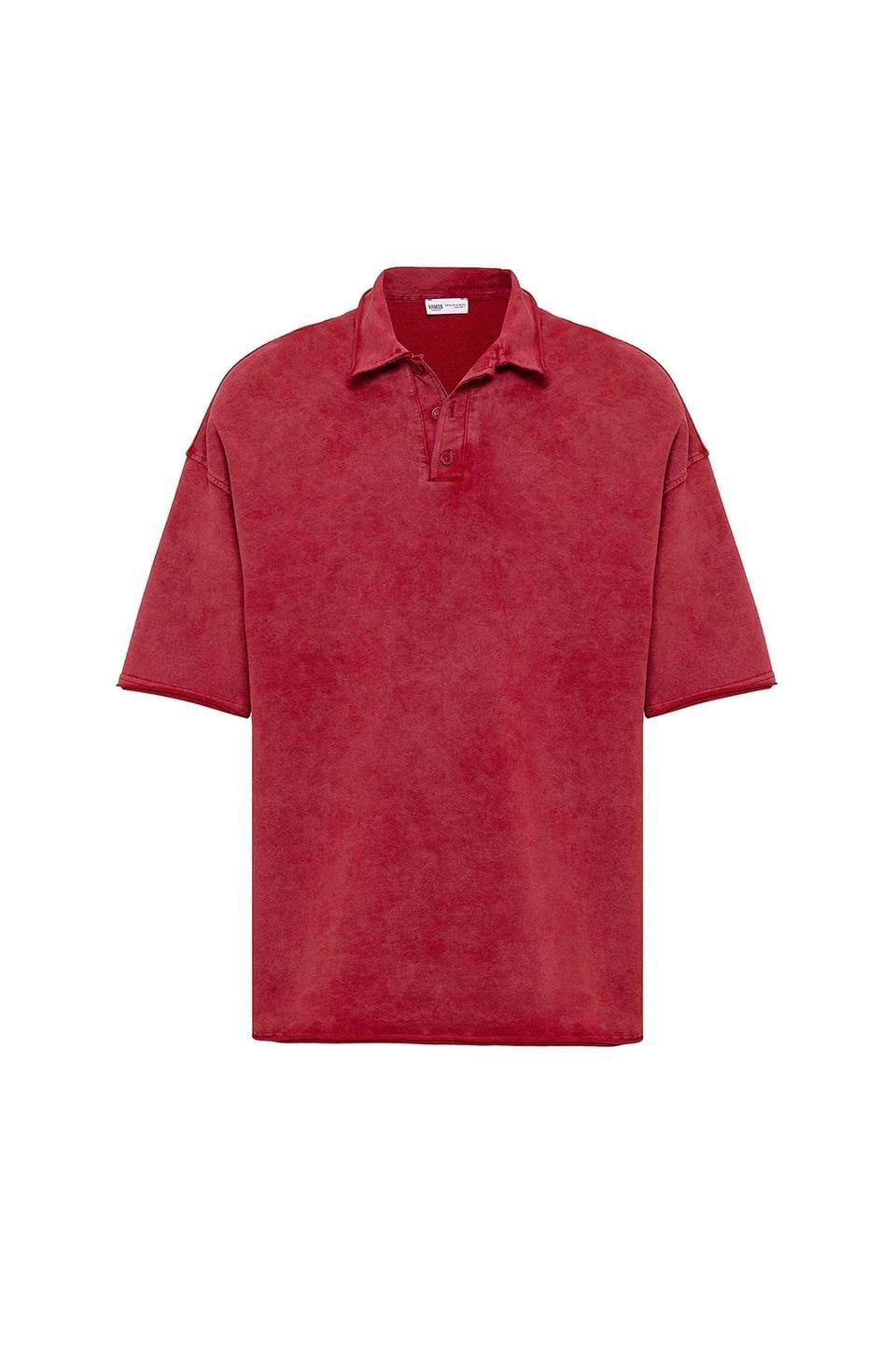 Polo Yaka Yıkamalı Oversize Tişört